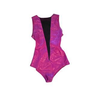 Women XS Sea Dragon Studio Holographic Leotard Pink Bodysuit Rave Dance Festival
